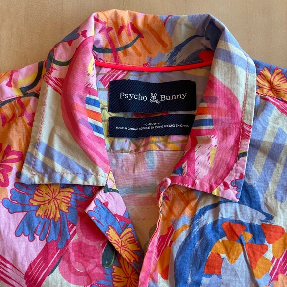 PSYCHO BUNNY Fuchsia Purple Benton All Over Print Shirt - Size Medium (10/12) - Picture 5 of 8